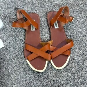 Steve Madden‎ Womens Bailey Flat Sandals Brown Leather Strappy Buckle Ankle 8.5